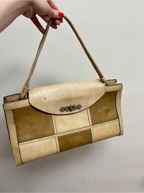 Leather Patchwork Shoulder Bag in Beige and Tan vintage